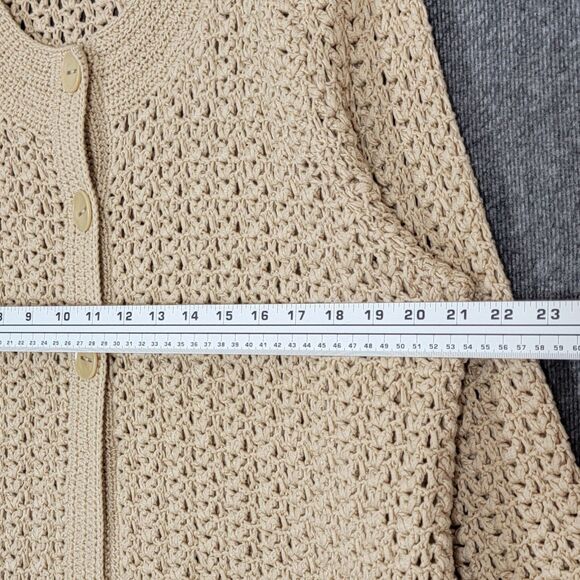 Talbots Cardigan Sweater Womens 2X Tan Hand Knit Mercerized Cotton 3-Button - Picture 7 of 13